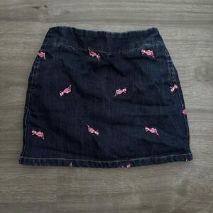 VTG Hartstrings Girls 2T Dark Wash Denim Skirt Pink Grasshopper Embroidery Mini